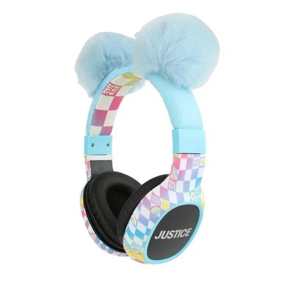 Justice Portable Wireless Bluetooth Headphone with Plush Pom Poms - Picture 3 of 6